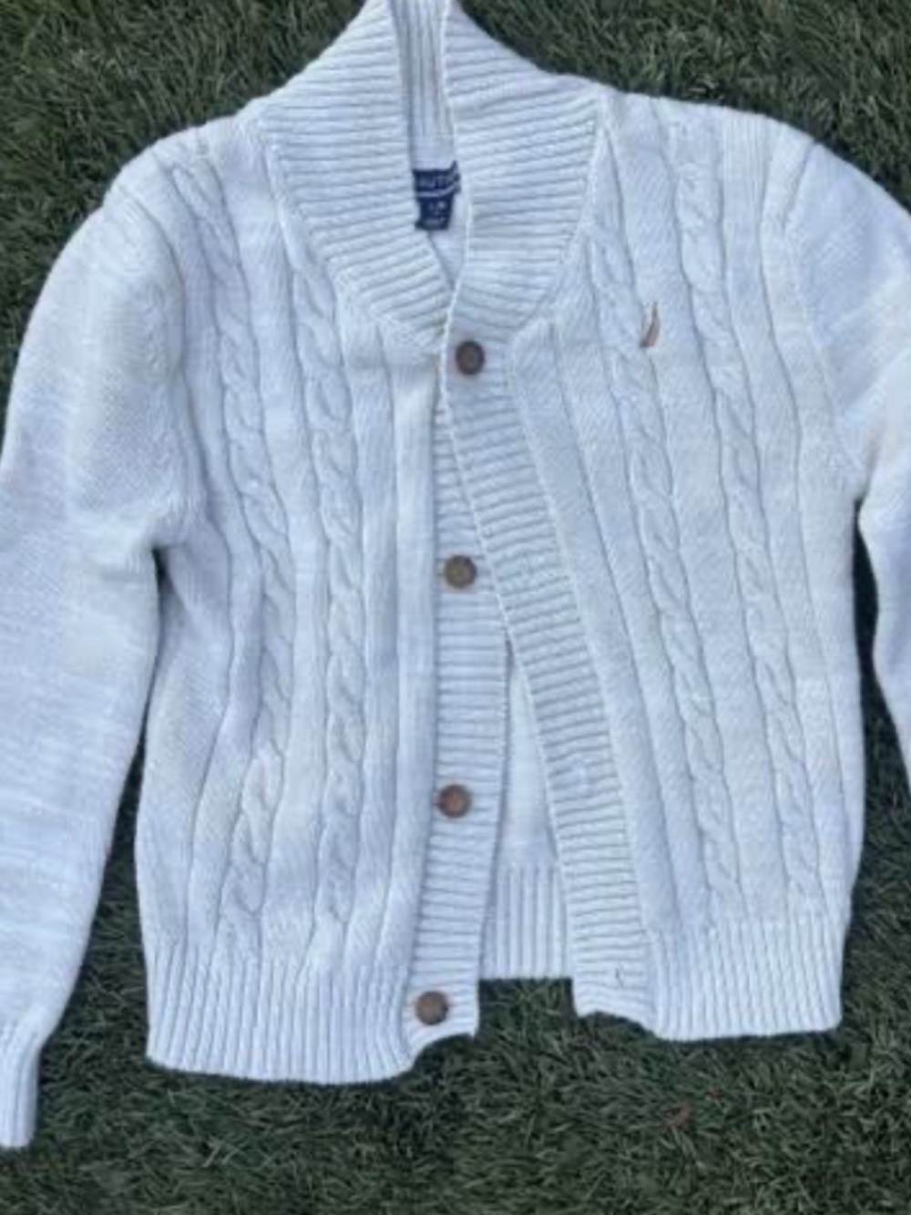 Nautica, Boys Knit Cardigan, Oat,  Shawl Collar, Size 7